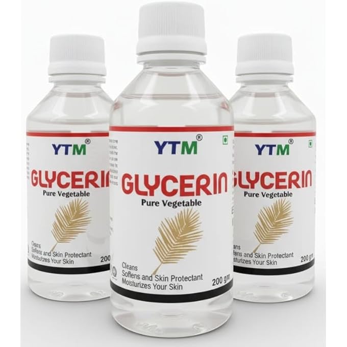 YTM 100% PURE GLYCERIN VEGAN COMBO PACK 3 {200 GM X 3} FACE BEAUTY SKIN VEGETABLE GLYCERIN FOR FACE: PURE ORGANIC , FOOD & PHARMACEUTICAL GRADE, , HYPOALLERGENIC MOISTURIZER AND SKIN | | GLYCERINE - Image 1